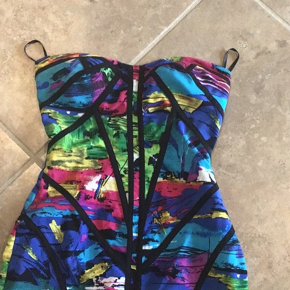 FACTORY by Erik Hart back zip dress, strapless, built in cups, multicolored, 0 - Picture 2 of 9